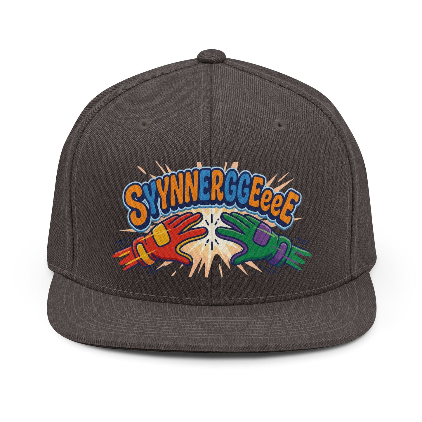 Snapback Hat — Colorful 'SYNNERGGEee' Cartoon Hand High-Five Cap/Coach and Company