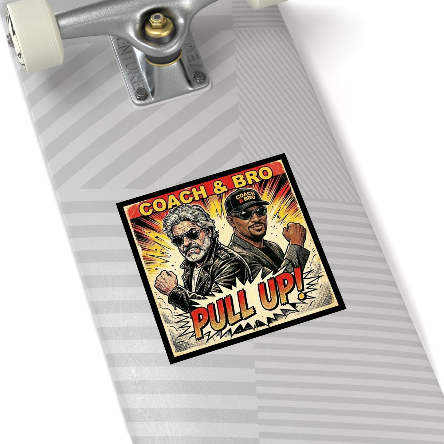 Square Sticker — "Coach & Bro Pull Up!" Retro Comic Design (Indoor/Outdoor)