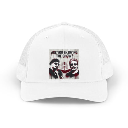Retro Trucker Hat – "Are You Enjoying the Show?" Vintage Mic Podcaster Cap/Coach and Bro