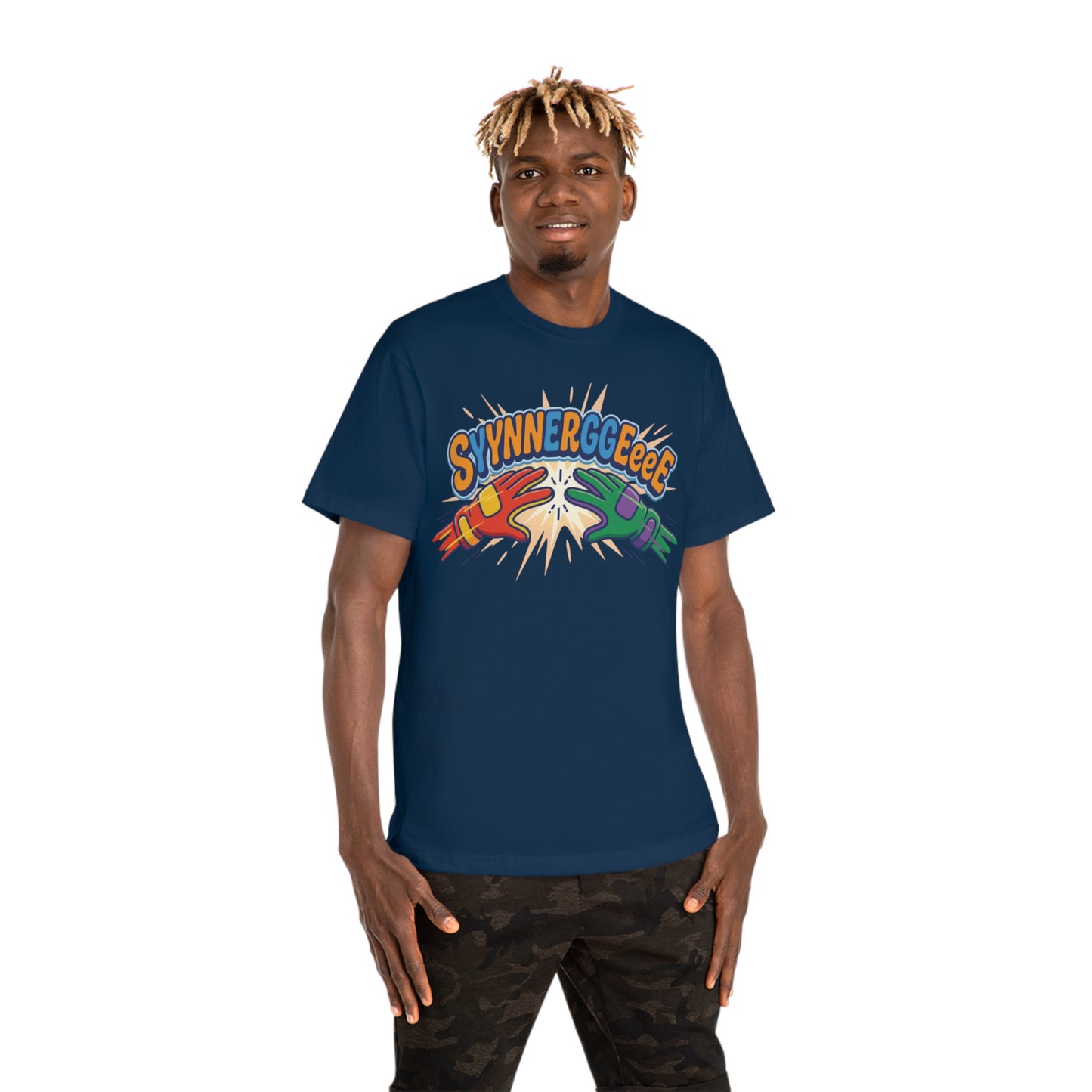 "SYYNNERRGGEEeeE" Cartoon Hammer Graphic Tee/Coach and Company