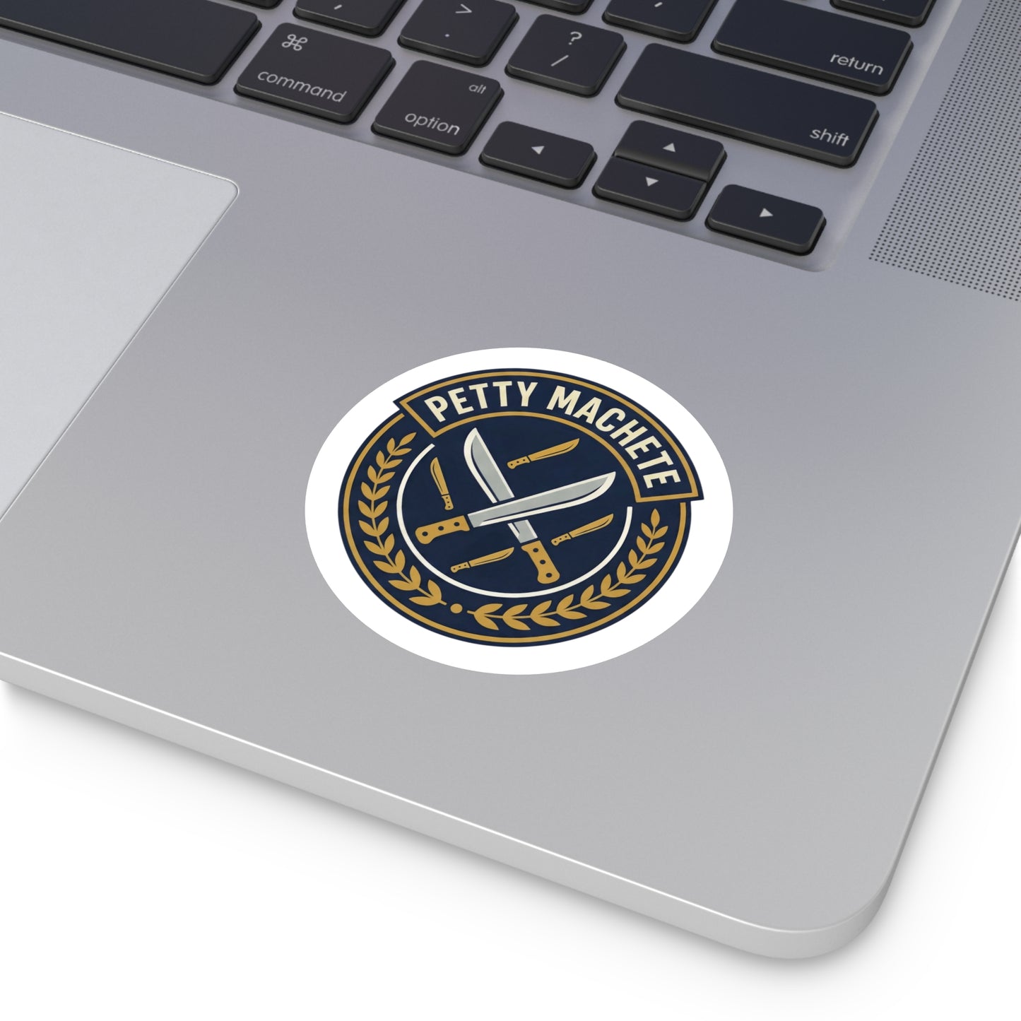 Petty Machete Round Sticker — Retro Knife Crest Outdoor/Indoor Vinyl/Coach and Company