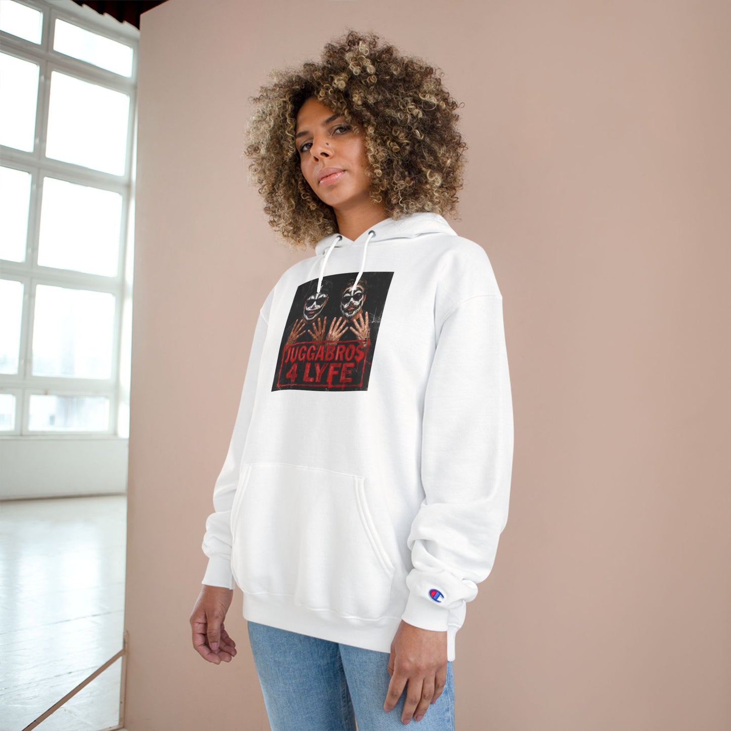 Juggabros 4 Lyfe Hoodie — White Champion-Style Rap Crewneck/Coach and Bro
