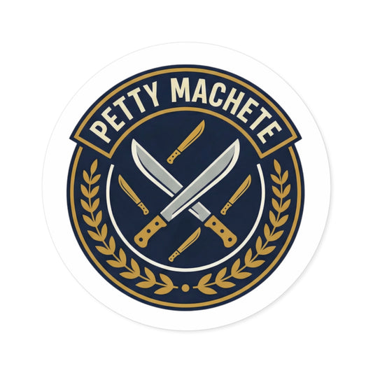 Petty Machete Round Sticker — Retro Knife Crest Outdoor/Indoor Vinyl/Coach and Company