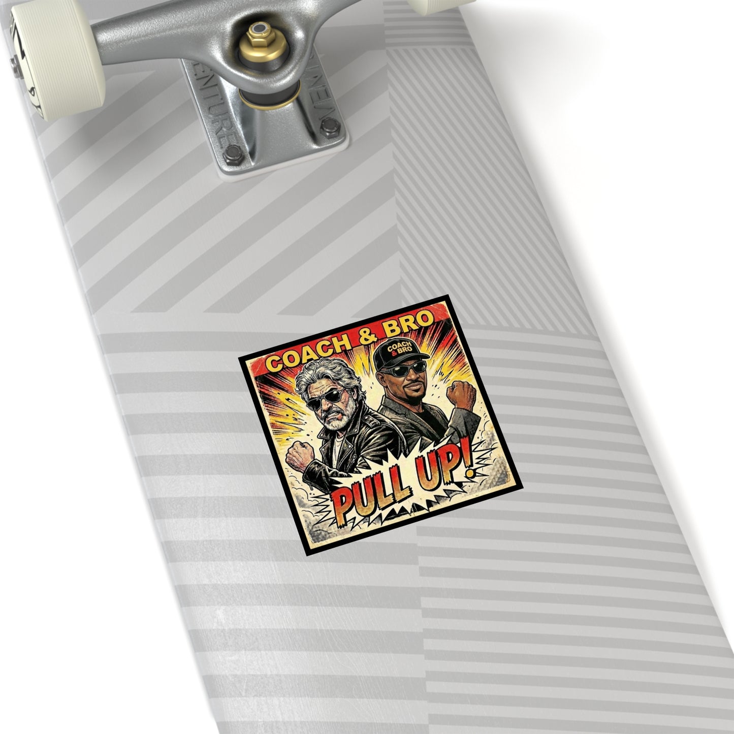 Square Sticker — "Coach & Bro Pull Up!" Retro Comic Design (Indoor/Outdoor)
