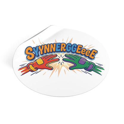 Round Sticker — Colorful “Synnnerggeee!” High-Energy Vinyl Decal/Coach and Company