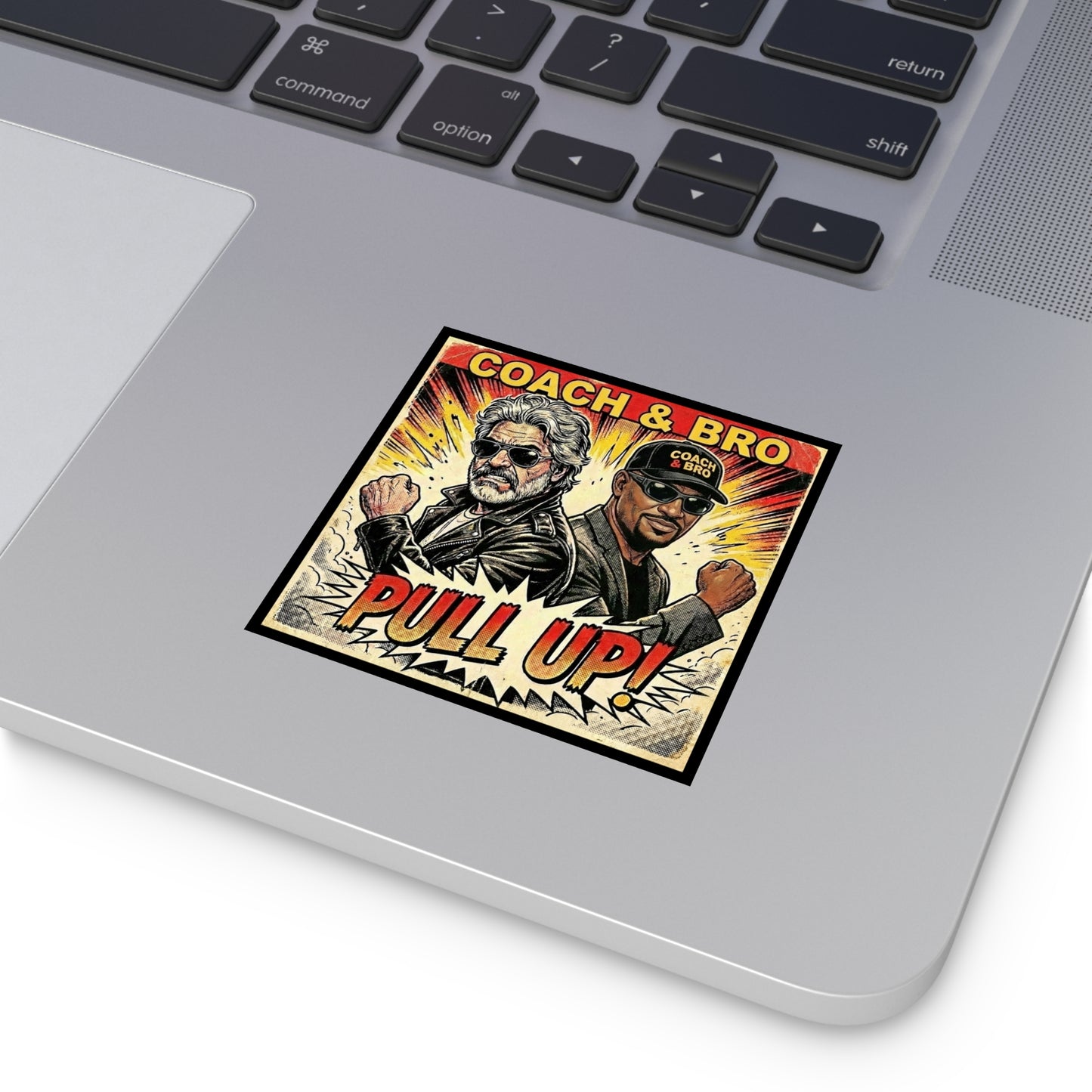Square Sticker — "Coach & Bro Pull Up!" Retro Comic Design (Indoor/Outdoor)