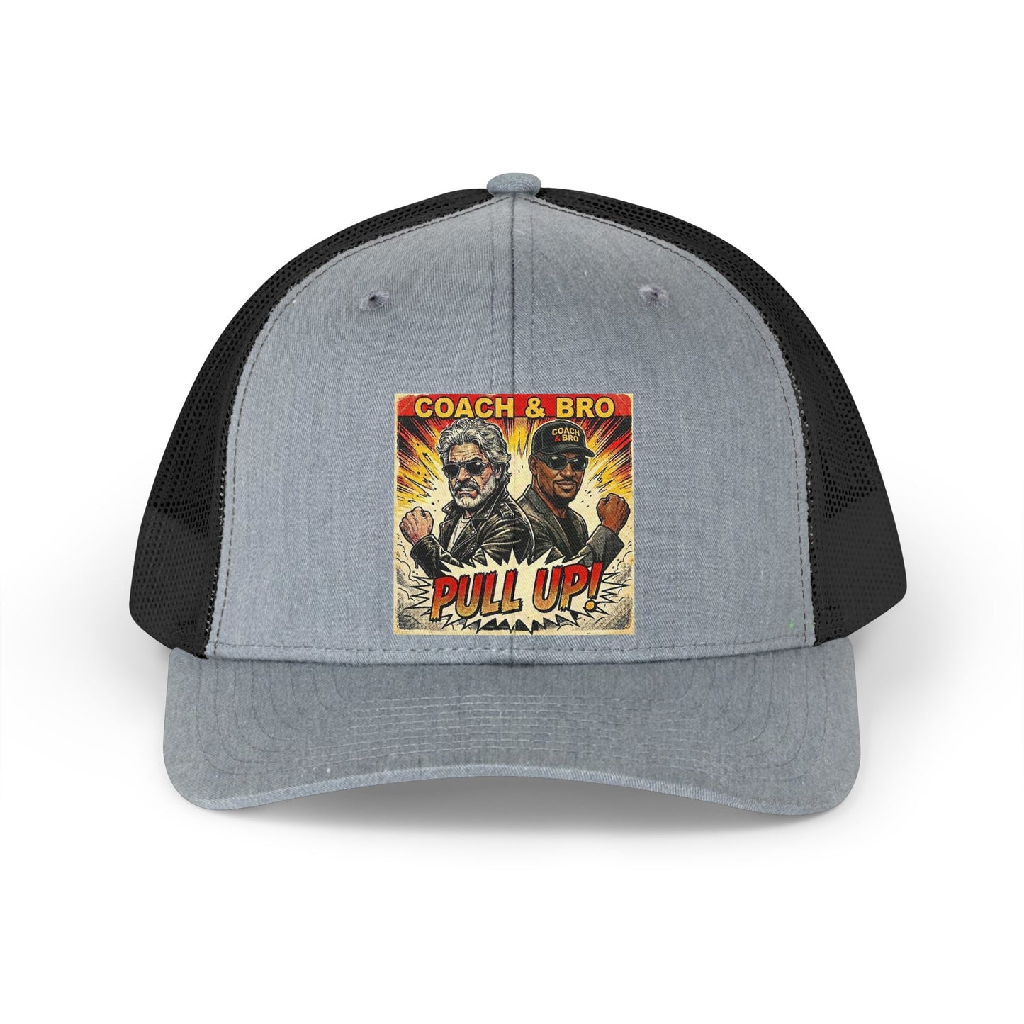 Retro Trucker Hat — "Coach & Bro Pull Up!" Vintage Graphic Mesh Cap