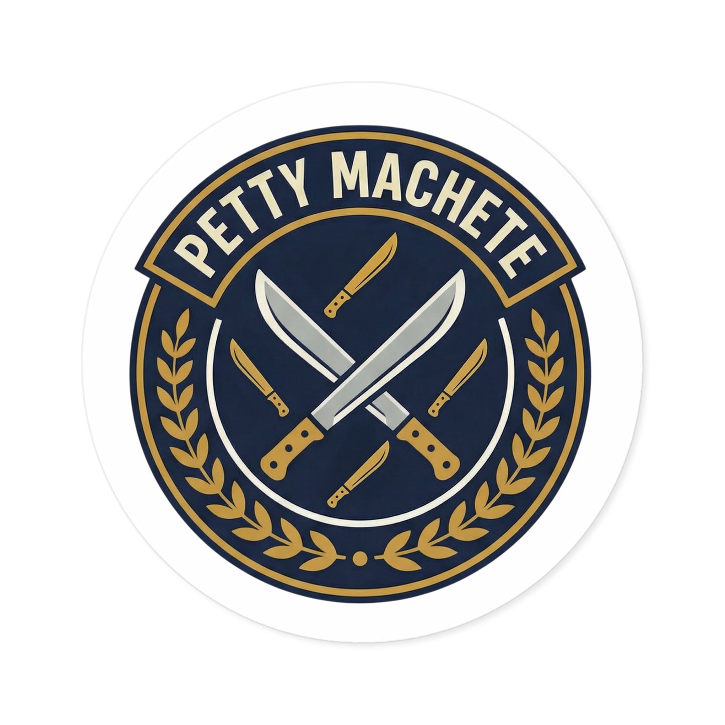 Petty Machete Round Sticker — Retro Knife Crest Outdoor/Indoor Vinyl/Coach and Company