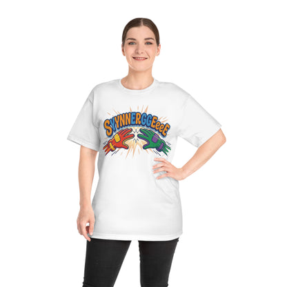 "SYYNNERRGGEEeeE" Cartoon Hammer Graphic Tee/Coach and Company