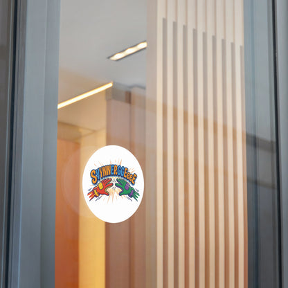 Round Sticker — Colorful “Synnnerggeee!” High-Energy Vinyl Decal/Coach and Company