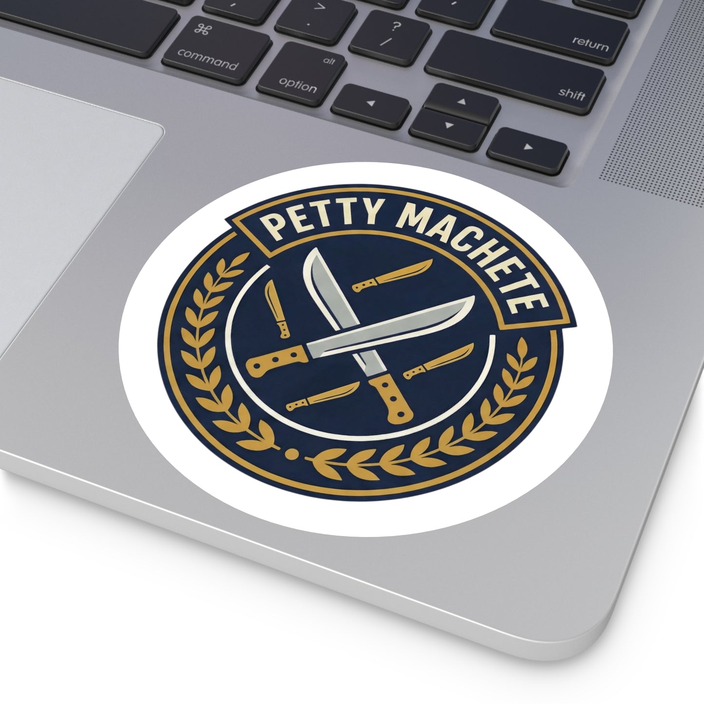 Petty Machete Round Sticker — Retro Knife Crest Outdoor/Indoor Vinyl/Coach and Company