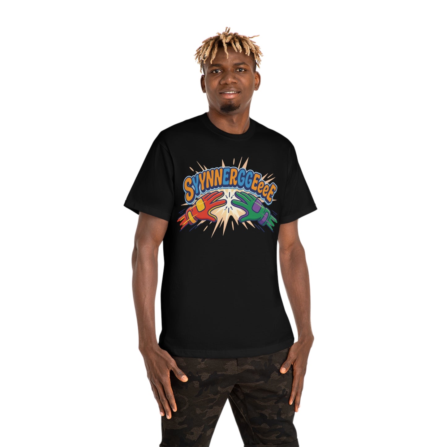 "SYYNNERRGGEEeeE" Cartoon Hammer Graphic Tee/Coach and Company