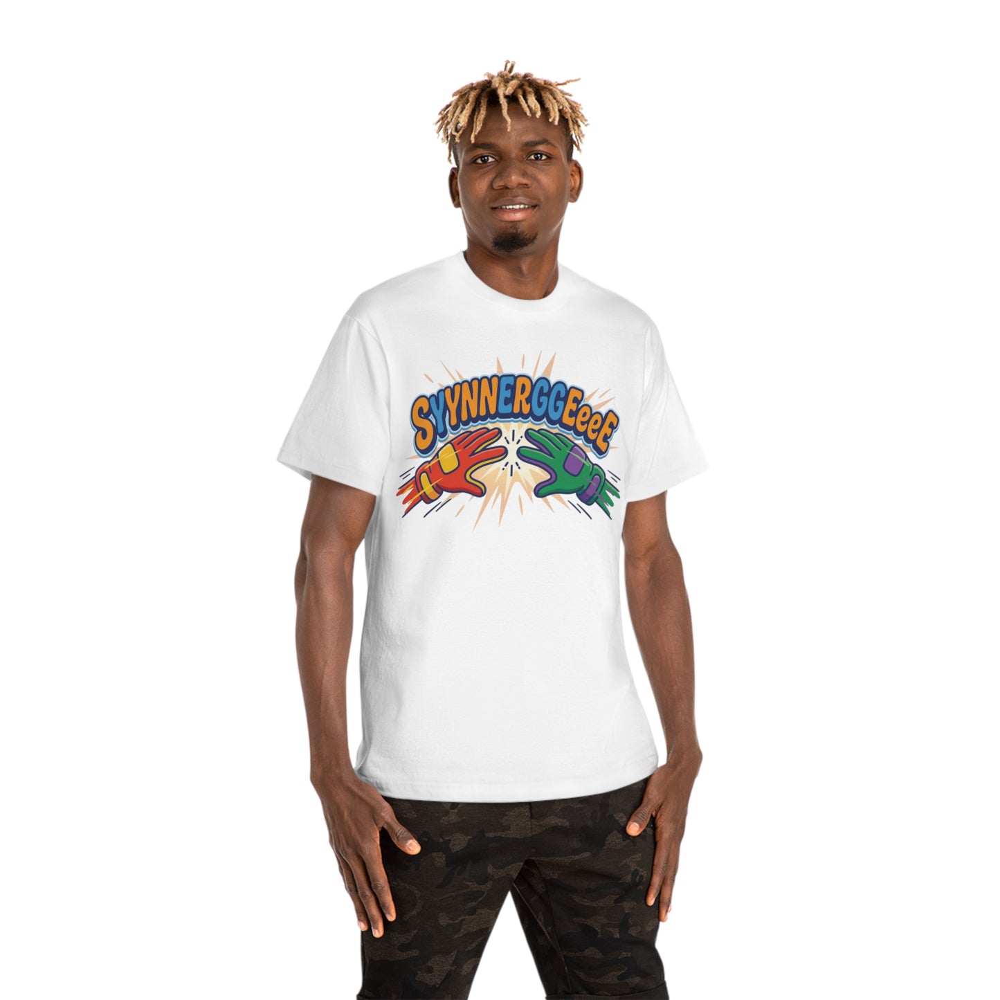 "SYYNNERRGGEEeeE" Cartoon Hammer Graphic Tee/Coach and Company